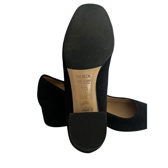 NEW The SELLER Block Heel Pump •37.5/. 7• Navy Suede Round Toe Heel Shoes ITALY - Picture 4 of 8